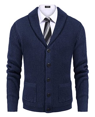 The Steve McQueen Blue Shawl Collar Cardigan - Iconic Alternatives