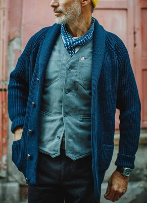 The Steve McQueen Blue Shawl Collar Cardigan - Iconic Alternatives