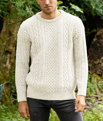 Aran Sweater Market Men's Cable Knit Crew Neck Sweater