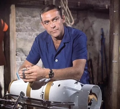 Sean Connery James Bond Thunderball Blue Camp Collar Shirt 