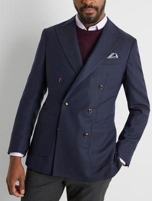 budget double breasted James Bond navy blazer