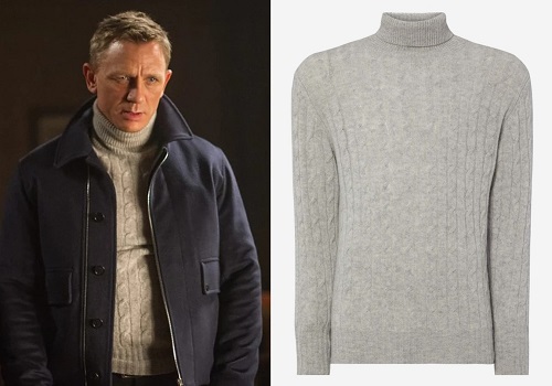 5 Essential James Bond Sweaters SPECTRE Grey Cable Knit Turtleneck Sweater