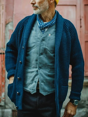 Steve McQueen blue shawl collar cardigan alternative
