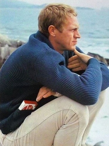 Steve McQueen blue shawl collar cardigan 
