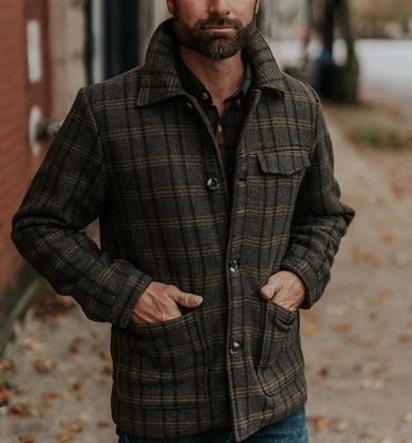 Ellis Wool Jacket | Navy Plaid and Corduroy