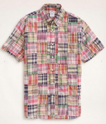 affordable men's patchwork Madras shirt