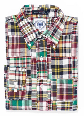 affordable men's patchwork Madras shirt