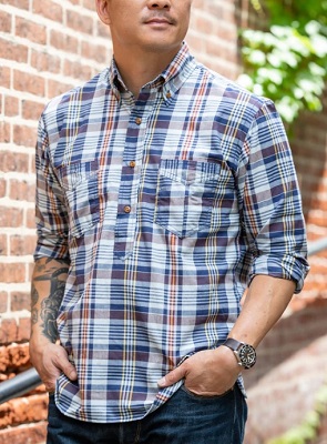 affordable men's patchwork Madras shirt