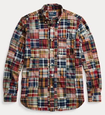 affordable men's patchwork Madras shirt