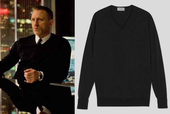 Daniel Craig James Bond Skyfall John Smedley Black V Neck Sweater