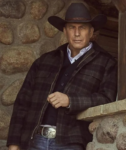 Yellowstone John Dutton grey plaid wool coat