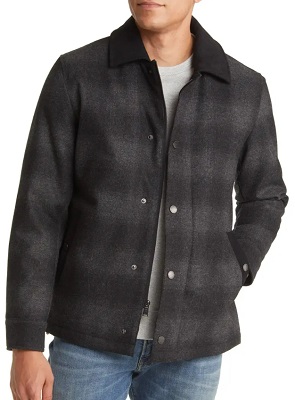 Yellowstone John Dutton grey plaid wool coat alternative