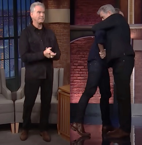 Pierce Brosnan style Late Night With Seth Meyers shoes