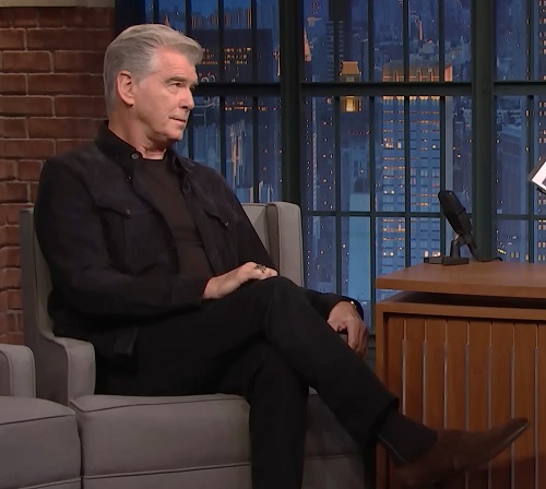 Pierce Brosnan style Late Night With Seth Meyers shoes