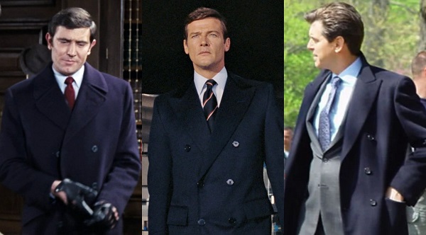 James Bond navy blue double breasted overcoat